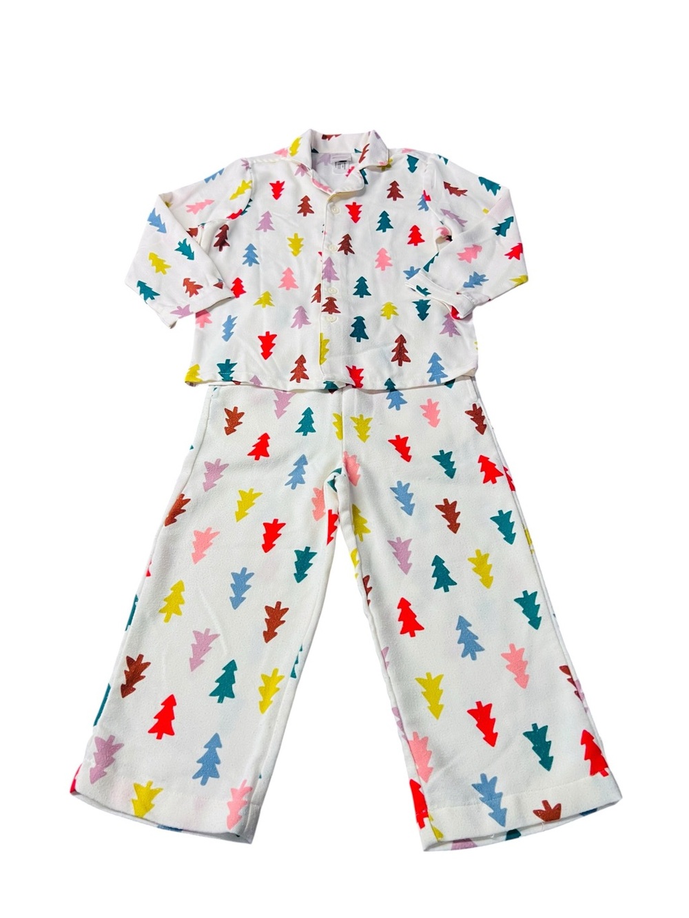Hanna Andersson White Pajama Set with Multicolor Christmas Tree Print Size 4